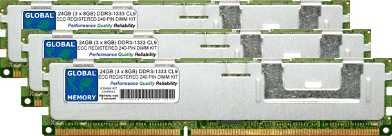 24GB (3 x 8GB) DDR3 1333MHz PC3-10600 240-PIN ECC REGISTERED DIMM (RDIMM) MEMORY RAM KIT FOR SUN SERVERS/WORKSTATIONS (6 RANK KIT CHIPKILL)